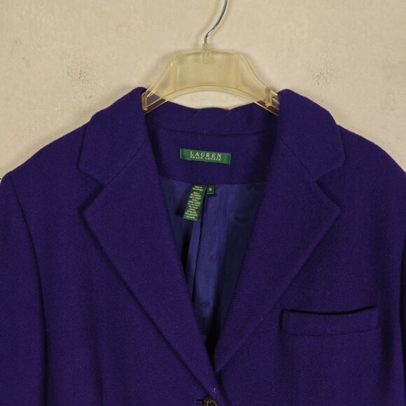 Vintage Lauren Ralph Lauren Wool Purple Blazer Jacket Size 16 Notched Lapel - Picture 4 of 10